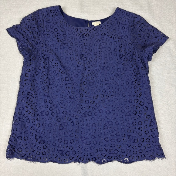 J. Crew Tops - J.Crew Navy Blue Lace Overlay Top Sz 8